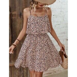 Shein Holidaya Allover Print Ruffle Hem Cami Dress Adjustable Straps Size Small